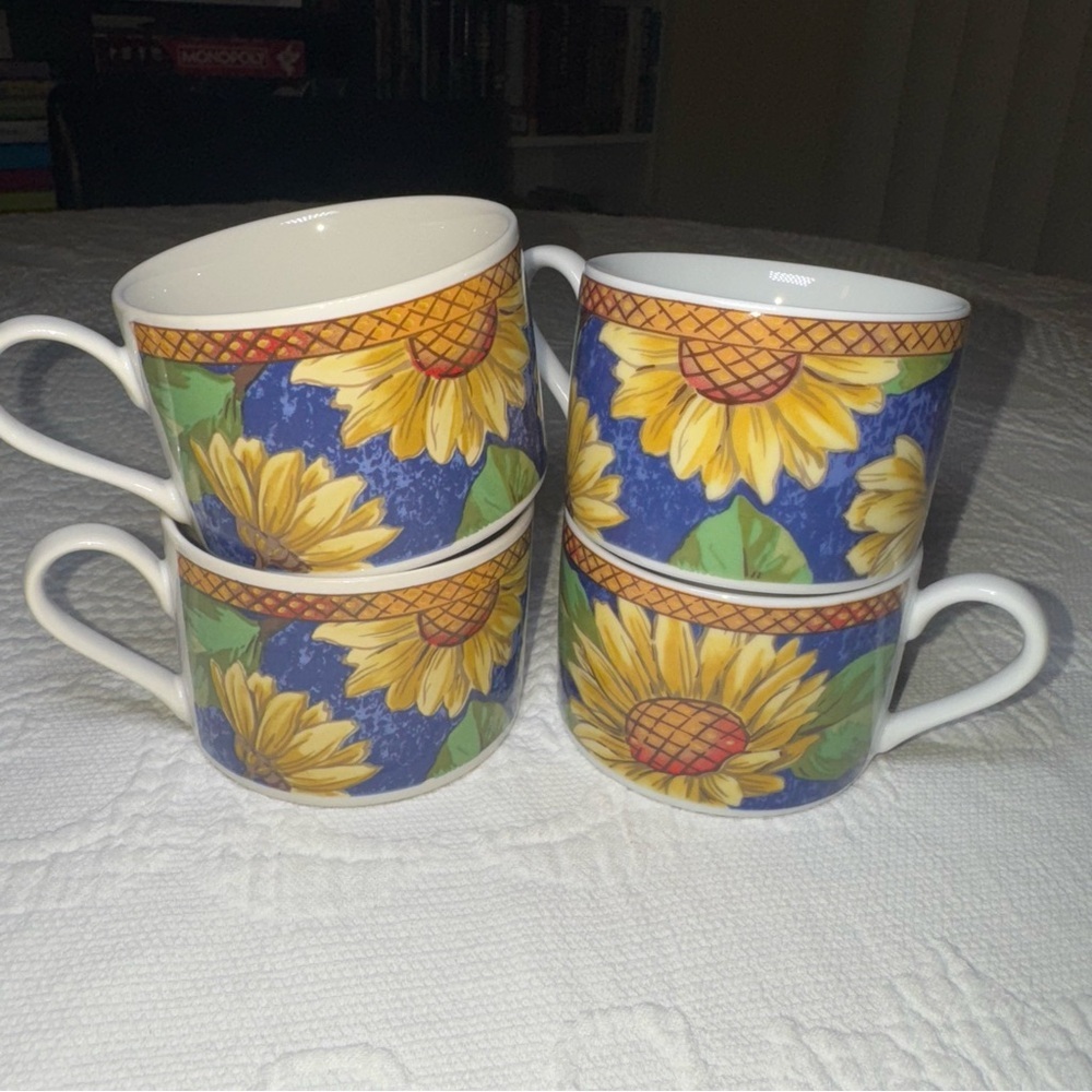 Vintage Faberware Sunflower Sensation Teacups Porcelain Set of 4